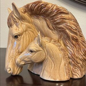 Vintage 60’s Artist Signed Equestrian Horse Head Mom and Foal Planter